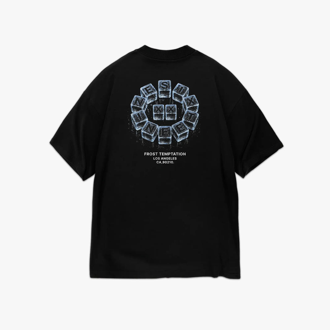 Frost Temptation Oversized Black Graphic Tee - Icy Cube Back Print - Sixteenine