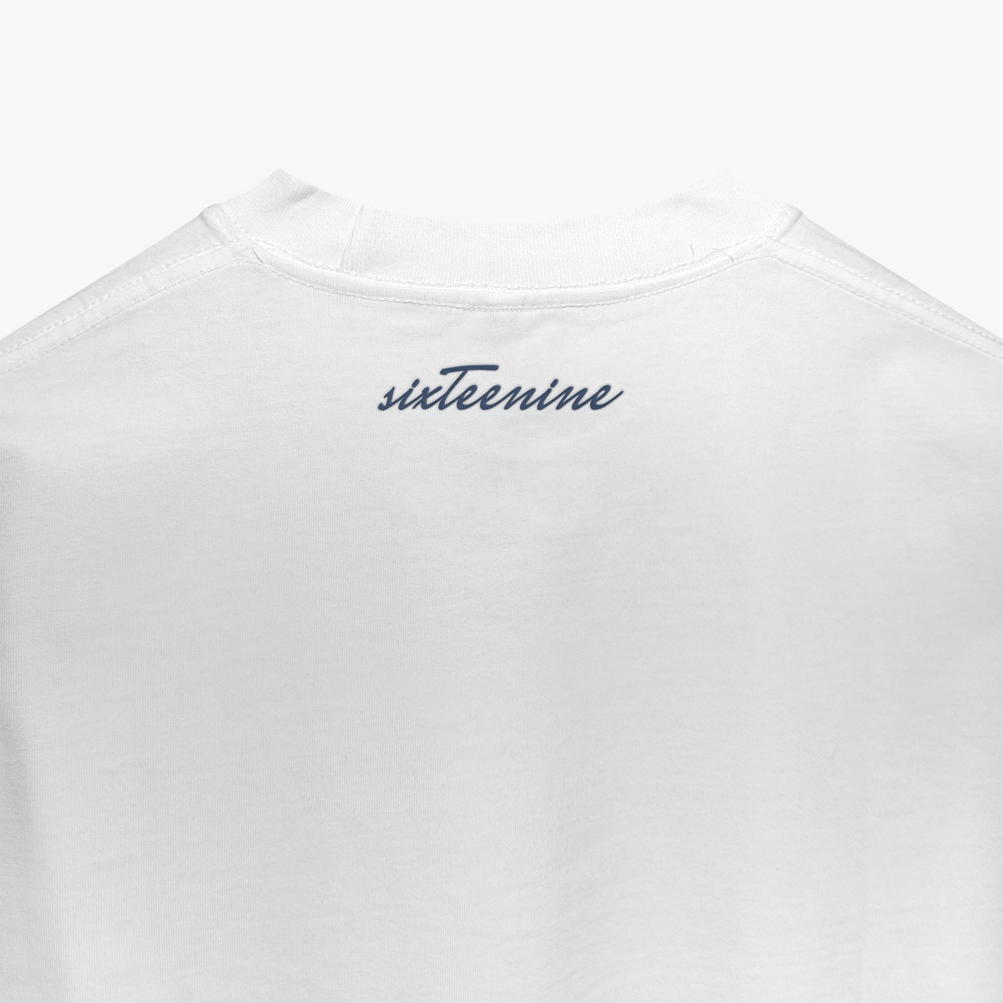 White t-shirt with sixteenine logo on a white background